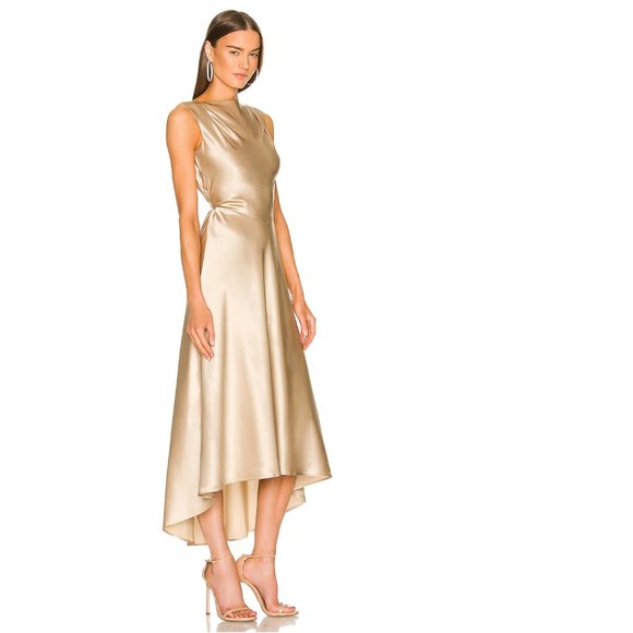 SALONI Dresses & Skirts - SALONI Silk Jen Dress Sleeveless Midi Length in Gold Crepe Size 4